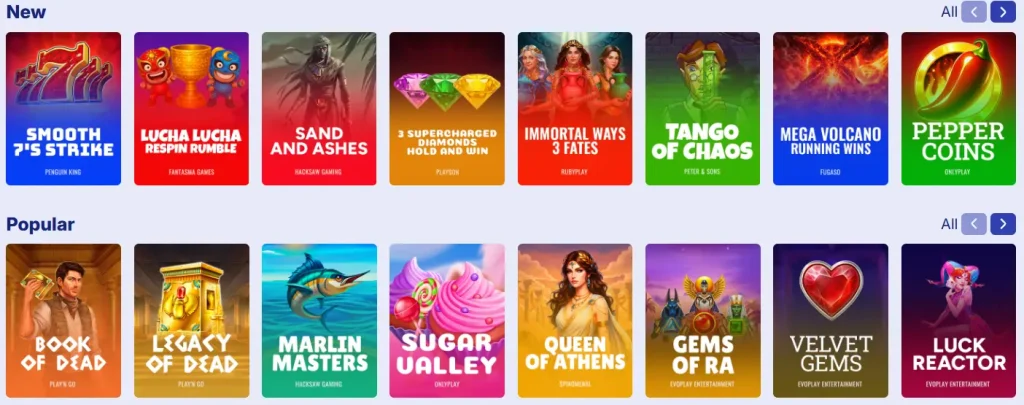 TrustStake Casino slot games lobby with popular and new online slots