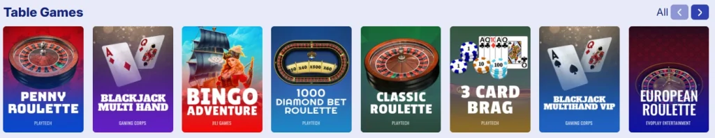 TrustStake Casino table games with roulette blackjack and card games